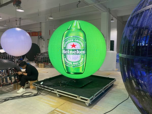 Heineken inflatable advertising display illuminated for promotional events at TriVision Studios.