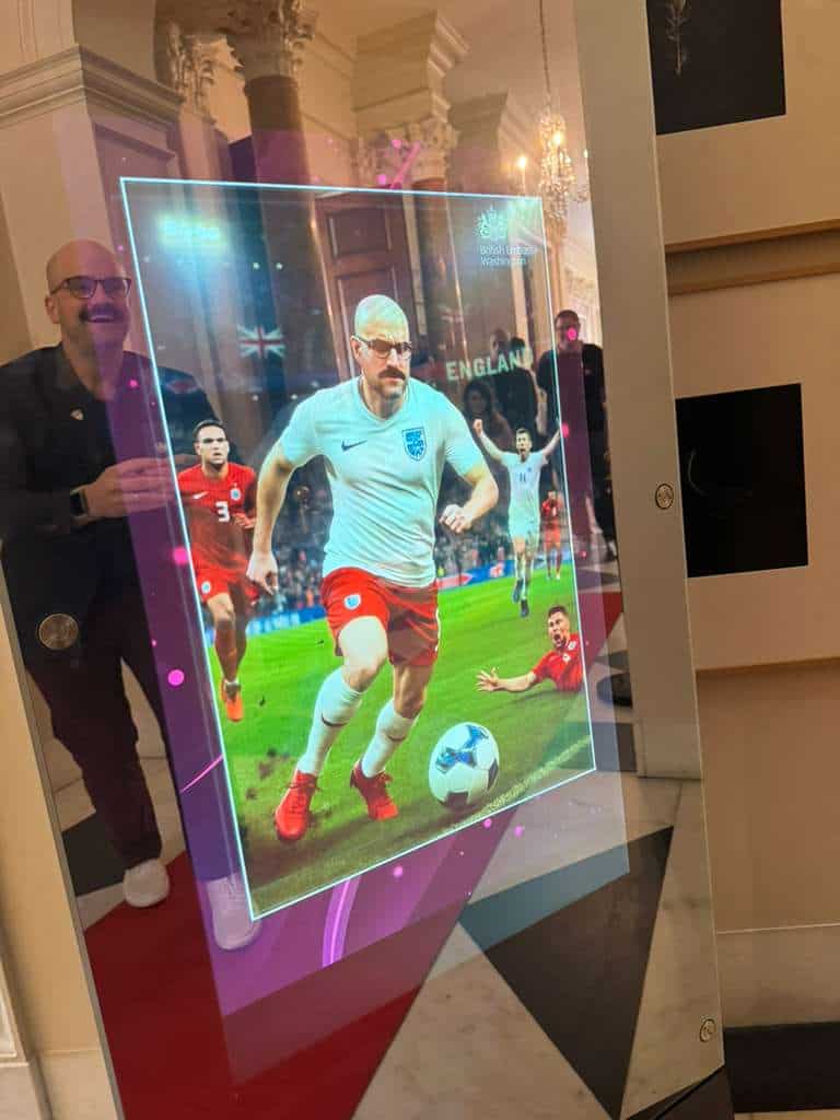 High-tech digital soccer display showcasing England team, perfect for events and sports venues.