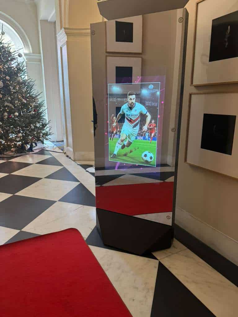 High-tech holographic sports display at TriVision Studios for engaging advertisements and displays.